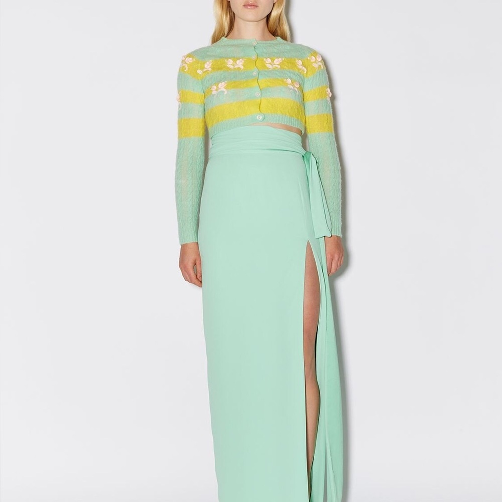 Mint and Yellow Striped Women's Sweater
